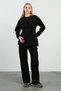 Maternity Breastfeeding Detailed High Waist Wide Leg Soft Textured Thessaloniki Set Black