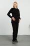 Maternity Breastfeeding Detailed High Waist Wide Leg Soft Textured Thessaloniki Set Black - 2