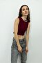 Women's Burgundy Crew Neck Crop Blouse - 2