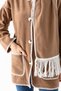 Women's Light Brown Scarf Suit Edges Embroidered Long Sleeve Fleece Cardigan - 3