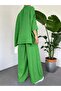 Double Pocket Half Bat Sleeve Casual Shirt Set - Green - 4