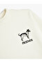 Sweatshirt with Half Turtleneck and Dog Print Textured Design - 3