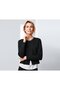 Women Split Neck Plain Cardigan, Black