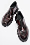 Men's Thick Sole Lace-Up Casual Shoes Real Patent Leather Mc 20277 Claret Red/Black - 5