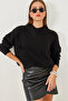 Women's Black Large Pocket Patterned Knitwear Sweater 20234253