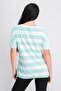 Women Short Sleeve Striped Top, Turquoise - 3