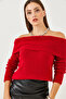 Women's Red Degaje Collar Knitwear Blouse 20246008 - 6