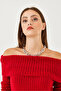 Women's Red Degaje Collar Knitwear Blouse 20246008 - 2