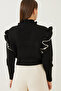Women's Black Bow Detailed Ruffle Sweater 20223299 - 4