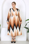 Women's Coffee Zigzag Pattern Balloon Sleeve Double Breasted Collar Wrap Maxi Length Dress - 2