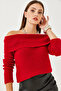 Women's Red Degaje Collar Knitwear Blouse 20246008 - 5