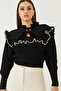 Women's Black Bow Detailed Ruffle Sweater 20223299 - 8