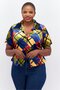 Women Curvy Fit Pointed Collar Short Sleeve Shirt, Multicolor