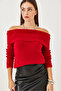 Women's Red Degaje Collar Knitwear Blouse 20246008 - 4
