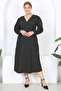 Women's Black and White Polka Dot Pattern Balloon Sleeve Double Breasted Collar Wrap Maxi Length Dress - 2