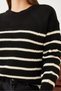 Women's Black Cream Striped Thessaloniki Knitted Sweater 20234526 - 3
