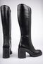 Dai̇sy Model Genuine Leather Black Kneel Zippered Thick Heeled Women's Daily Boots - 6