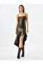 Flounced Straps Square Collar Asymmetrical Cut Long Evening Dress