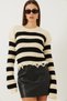 Women's White Black Ripped Detailed Striped Sweater 85001009 - 5