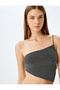 Crop Silvery One Shoulder Asymmetrical Cut Slim Fit Blouse