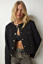 Black Stylish Woven Jacket - Snap Closure Lto0038 - 2