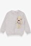 Girl's Sweatshirt with Teddy Bear Accessory, Age 1.5-5, Beige Melange