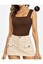 Women's Brown Wide Strap Square Collar No Inner Silk Jersey Body - 2