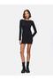 Straight Boat Neck Long Sleeve Slim Fit Midi Black Dress