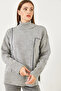 Women's Gray Geometric Patterned Turtleneck Knitwear Sweater 85001021 - 8