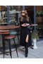 Women's long sleeve turtleneck deep slit detail crepe dress 120 cm - 4