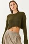 Women's Khaki Crew Neck Ripped Detailed Crop Knit Sweater 85001025 - 5