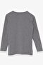 Girl's Long Sleeve T-Shirt with Stony Text Printed, Age 10-16, Dark Gray Melange - 2