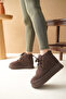 Hugu Lace-Up Thick Sole Women's Boots with Fur Inside Brown - 3