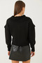 Women's Black Collar Detailed Embroidered Knitwear Cardigan 85001028 - 5