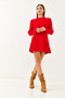 Women's Red Crew Neck Ribbed Mini Knitwear Dress 85001022 - 3