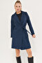 Cobalt Blue Colorful Long Stamped Women's Coat - Side Tie and Pocket Arm-25K 001039