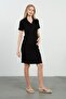 Maternity Polo Neck Short Sleeve Corded Fabric Mid-Length Dress Black