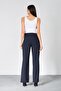 Pregnant Flexible Abdominal Banded Waist Adjustable Wide Leg Gabardine Trousers Navy Blue - 5