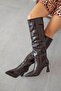 Santa Woman Pino Heel Crocodile Leather Boots Brown - 2