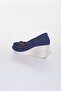 Wedge Sole Laser Cut Navy Blue Women's Wedge Heeled Shoes - 4