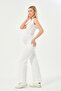 Maternity Flexible Abdomen Banded Adjustable Waist Loose Leg Jeans Pants White - 3