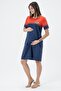 Maternity Colorblock Short Sleeve Printed Midi Dress Red - 4
