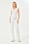 Maternity Flexible Abdomen Banded Adjustable Waist Loose Leg Jeans Pants White