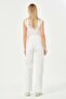 Maternity Flexible Abdomen Banded Adjustable Waist Loose Leg Jeans Pants White - 6