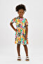Girl's Colorful Leopard Patterned Beige Dress