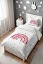 Pink Rainbow Patterned Single Baby Kids Duvet Cover Set - 3