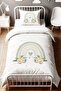 Heart Floral Rainbow Patterned Single Baby Kids Duvet Cover Set - 2