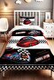 Checkered Red Racer Patterned Single Baby Kids Bedding Set