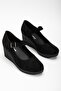 Baretli Faux Leather Black Suede Women's Wedge Sole Shoes