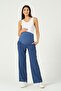 Maternity Stretchy Waistband Adjustable Wide Leg Gabardine Trousers Blue - 4